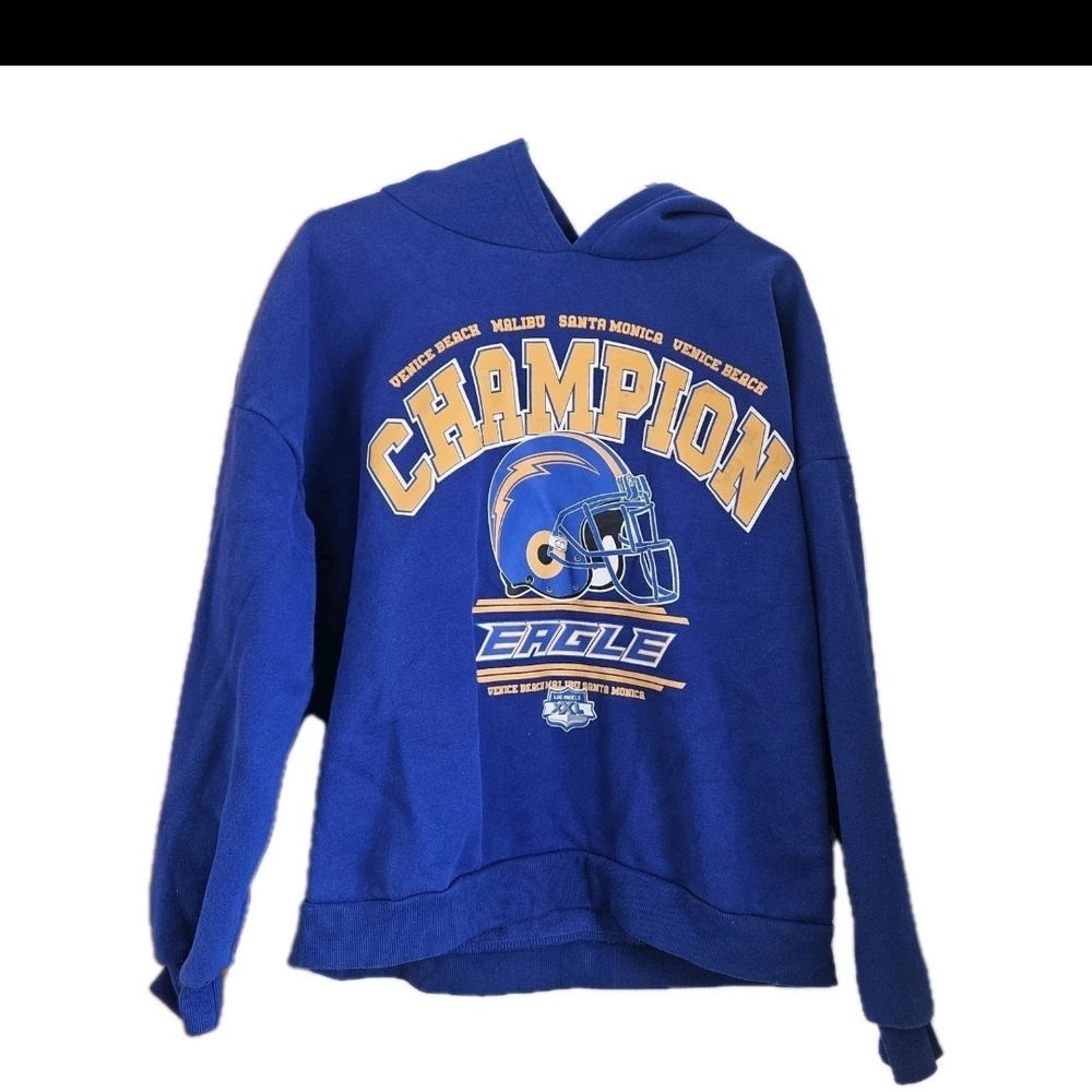 Edikted Blue Hoodie with Yellow Text